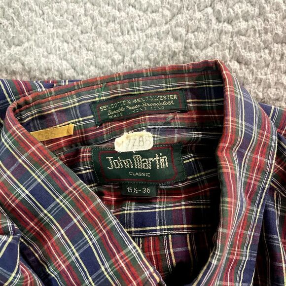 Vintage John Martin Button Up Shirt Men's Long Sleeve Western Plaid Red 36 - Picture 4 of 6